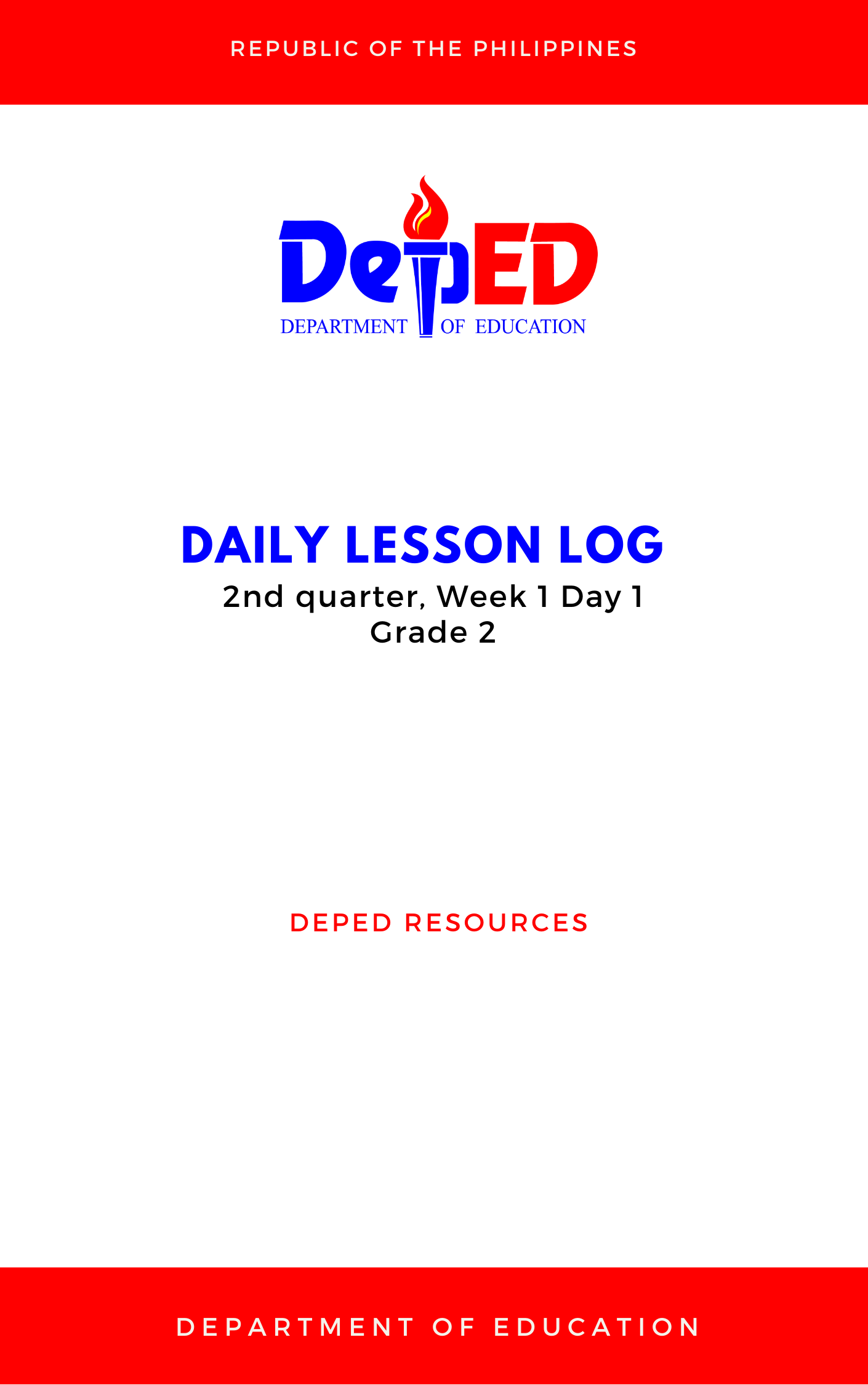 Cover for Grade 2: Q2 W1 D1(All Subjects)