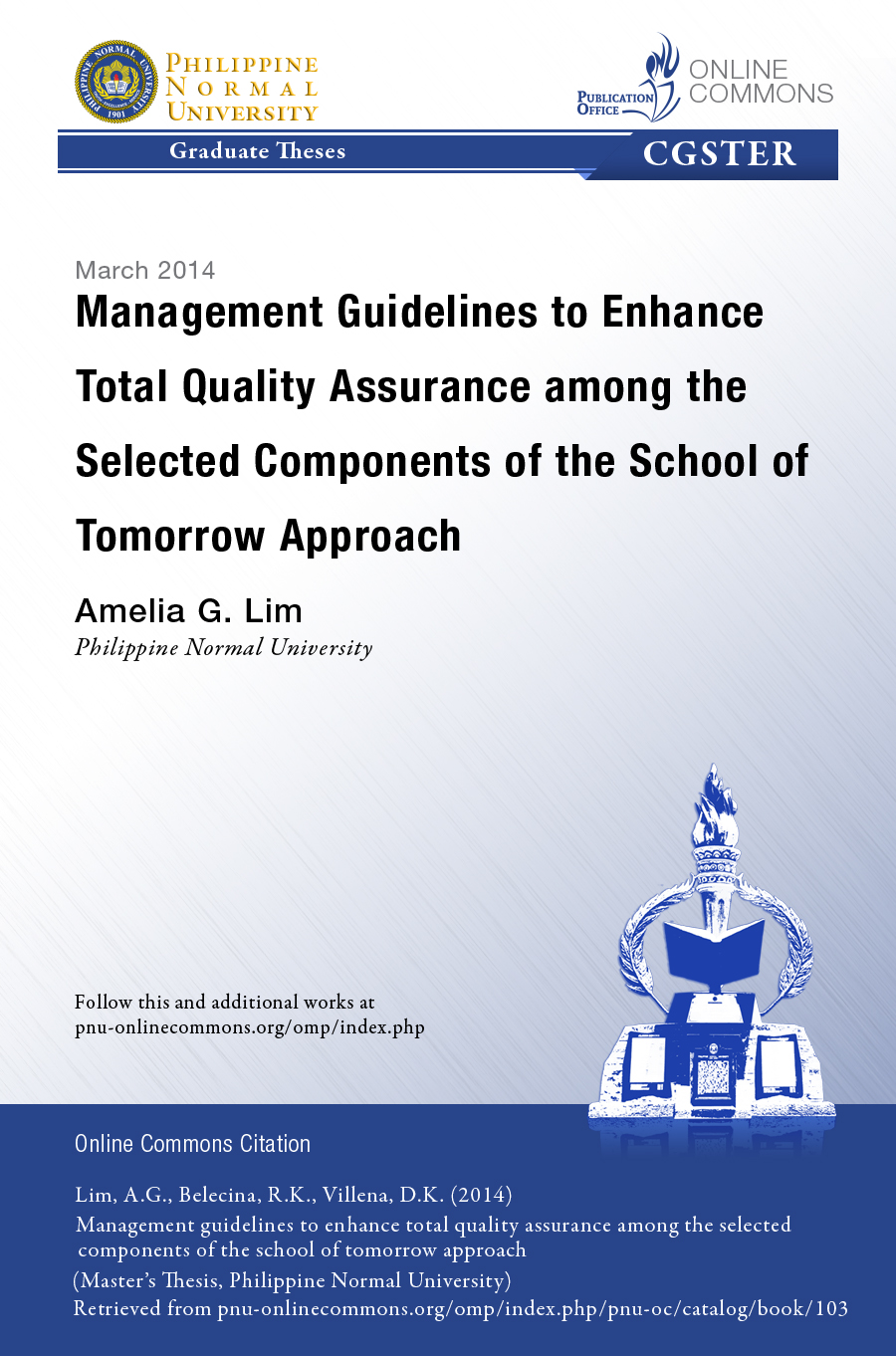 Cover for Management Guidelines to Enhance Total Quality Assurance among the Selected Components of the School of Tomorrow Approach