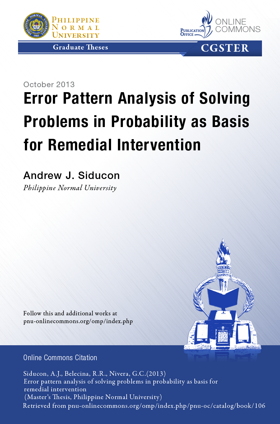 Cover for Error Pattern Analysis of Solving Problems in Probability as Basis for Remedial Intervention