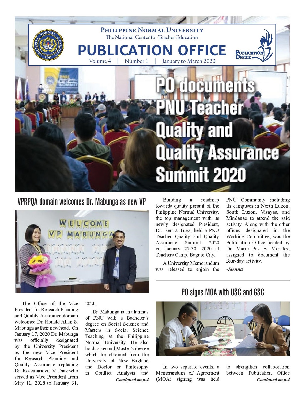 Cover for Publication Office Newsletter (January to March 2020)