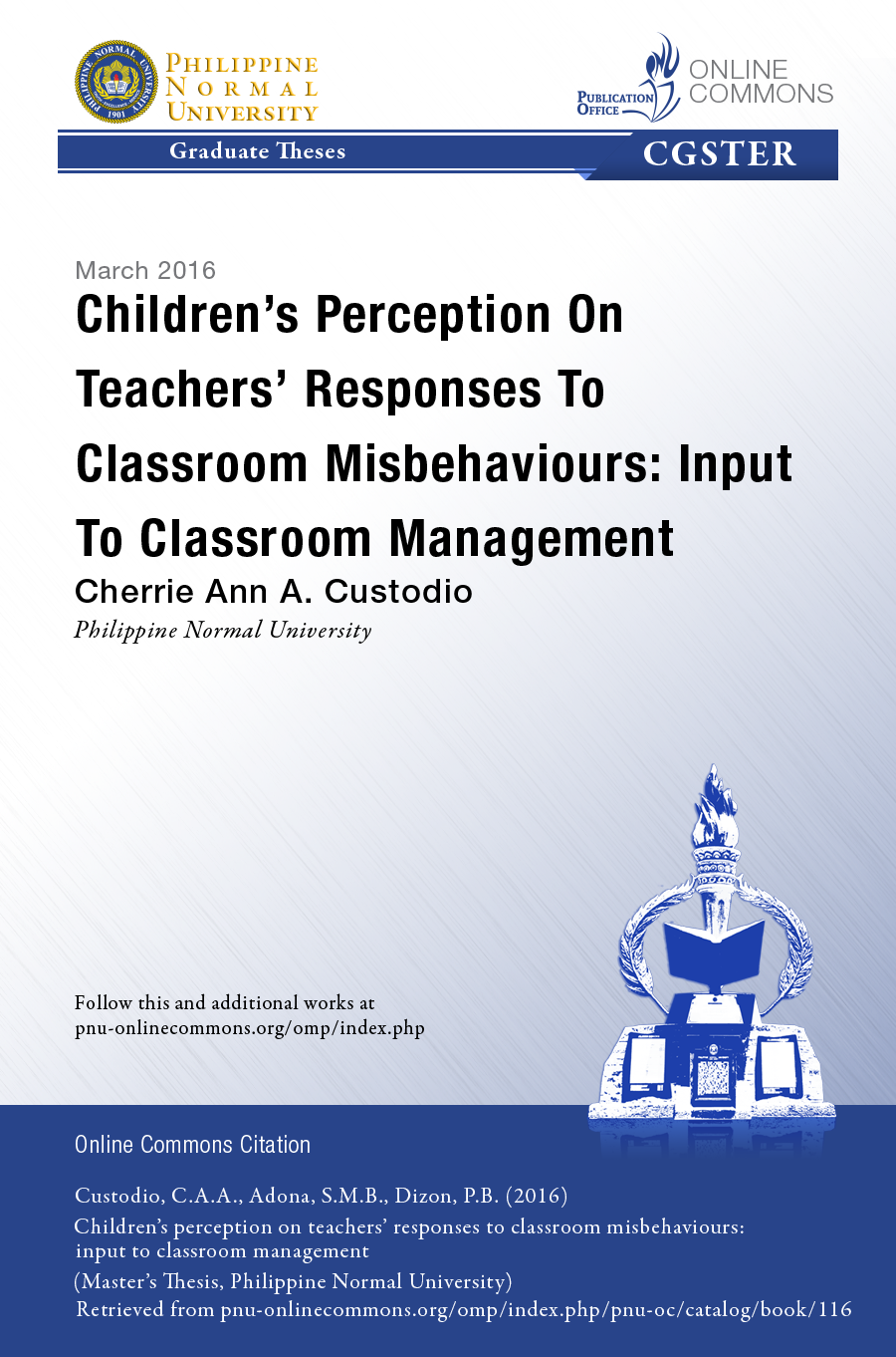 Cover for Children's Perception on Teachers' Responses to Classroom Misbehaviours: Input to Classroom Management