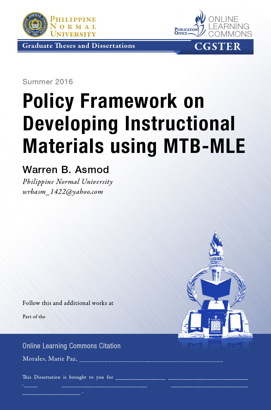 Cover for Policy Framework on Developing Instructional Materials Using MTB-MLE
