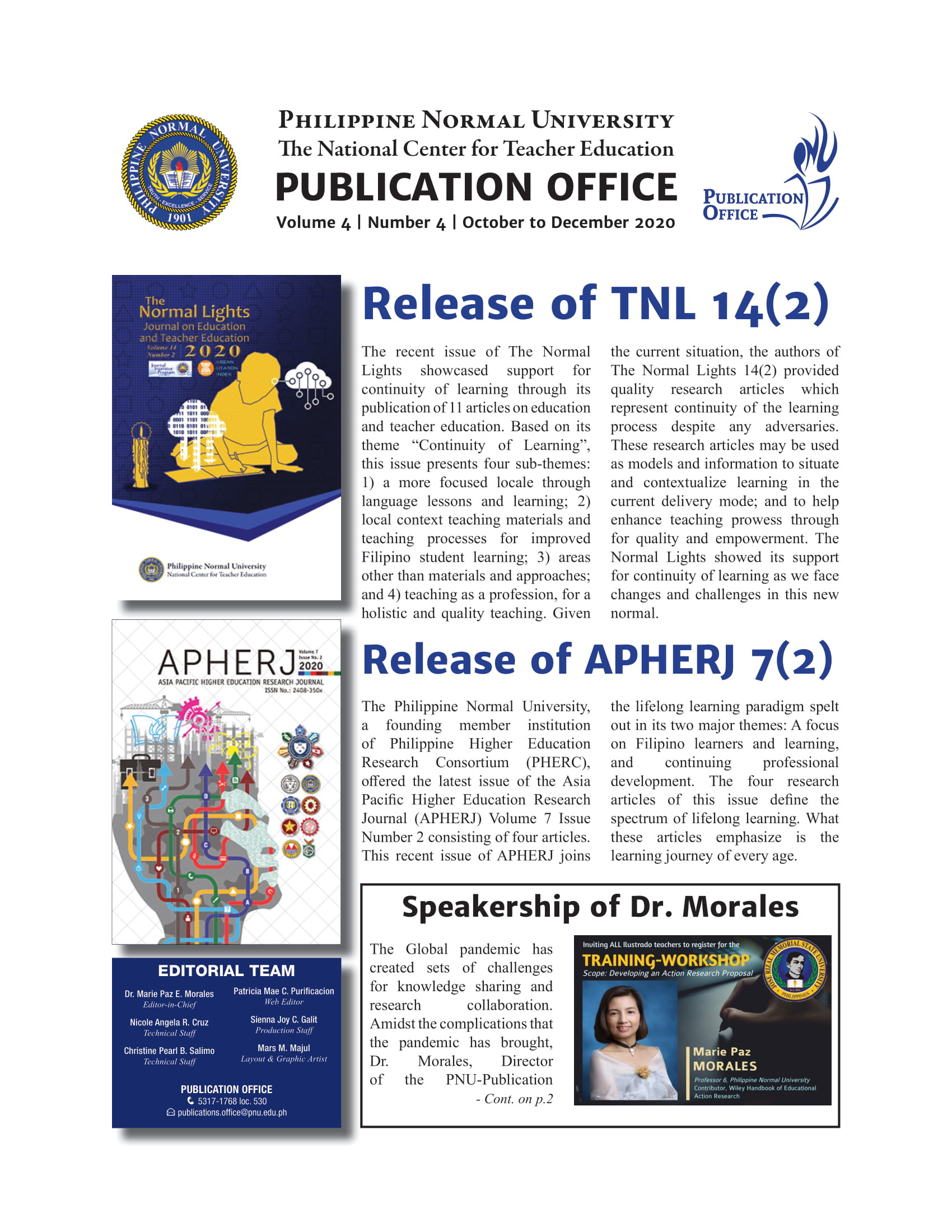 Cover for Publication Office Newsletter (October to December 2020)