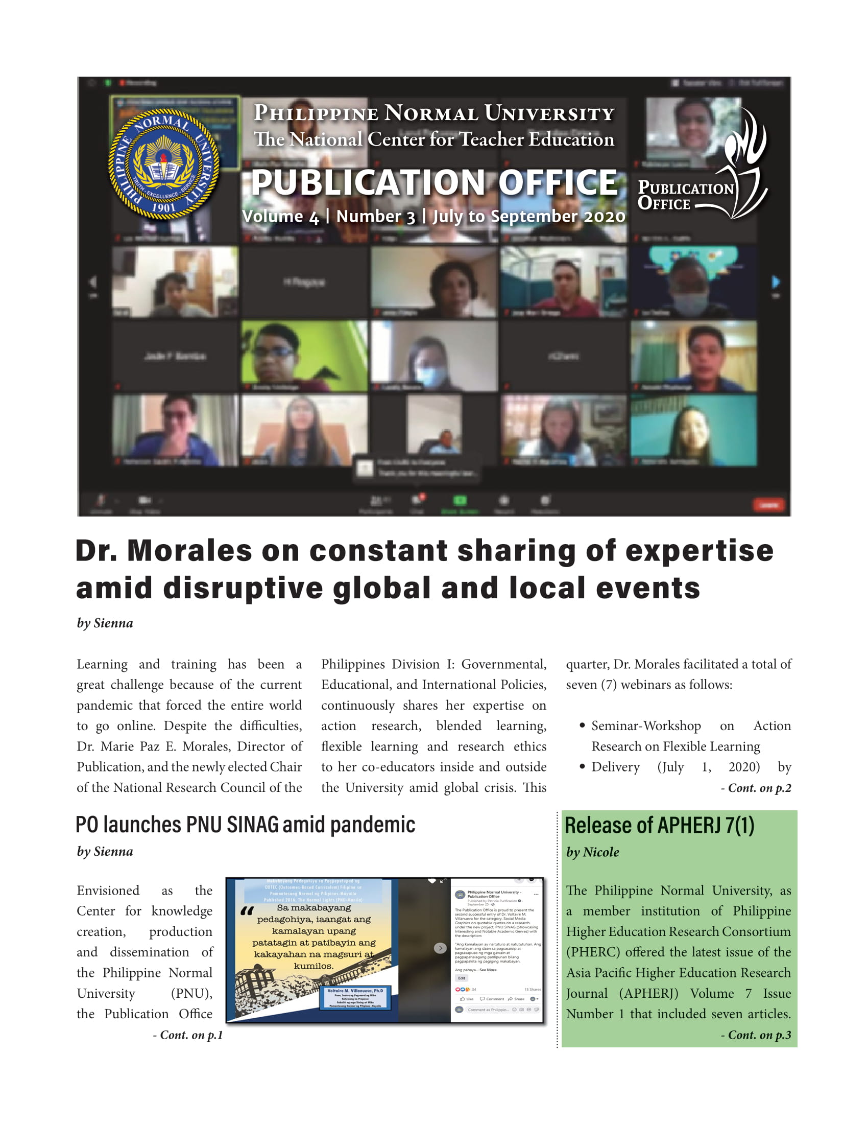 Cover for Publication Office Newsletter (July to September 2020)