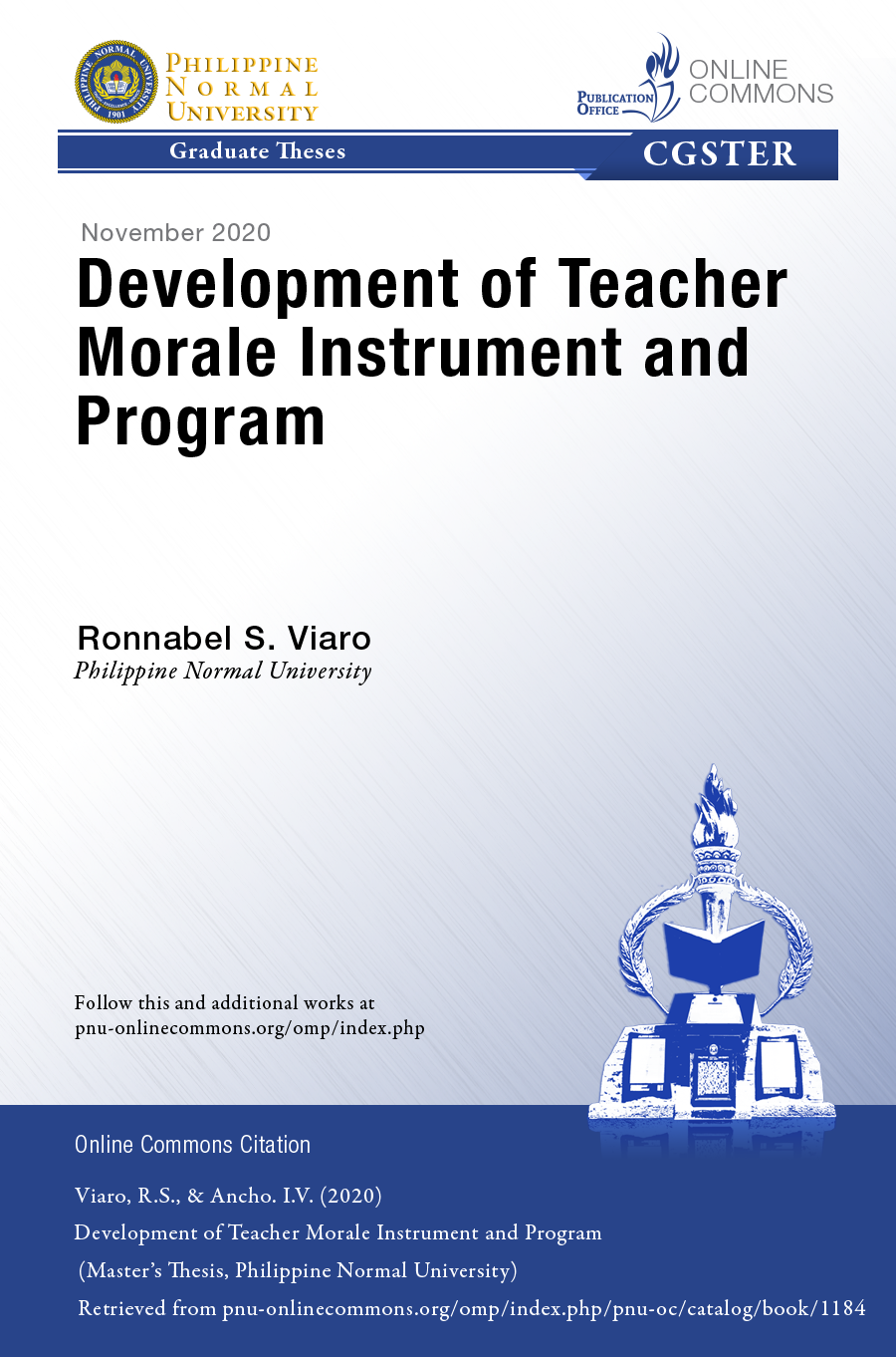 Cover for Development of Teacher Morale  Instrument and Program