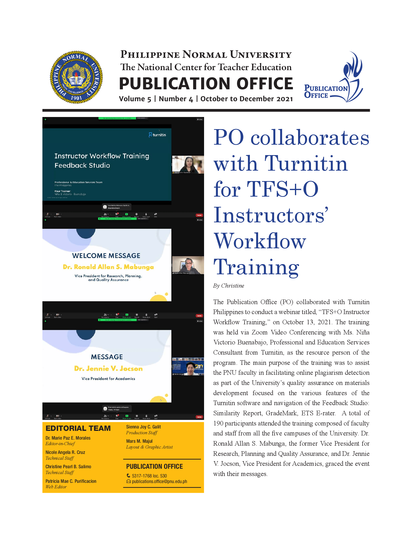 Cover for Publication Office Newsletter (October to December 2021)