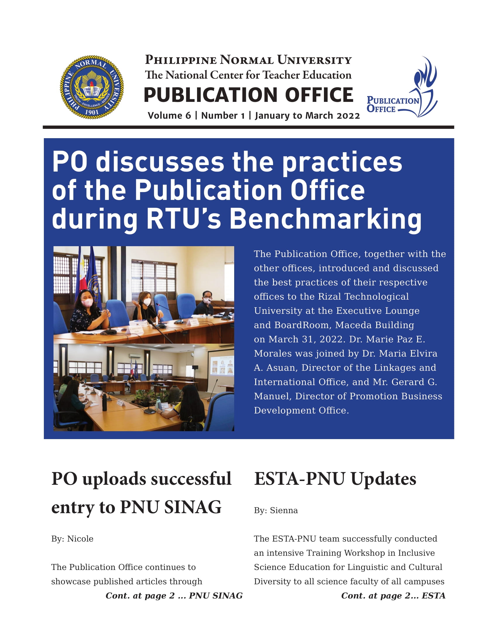 Cover for Publication Office Newsletter (January to March 2022)