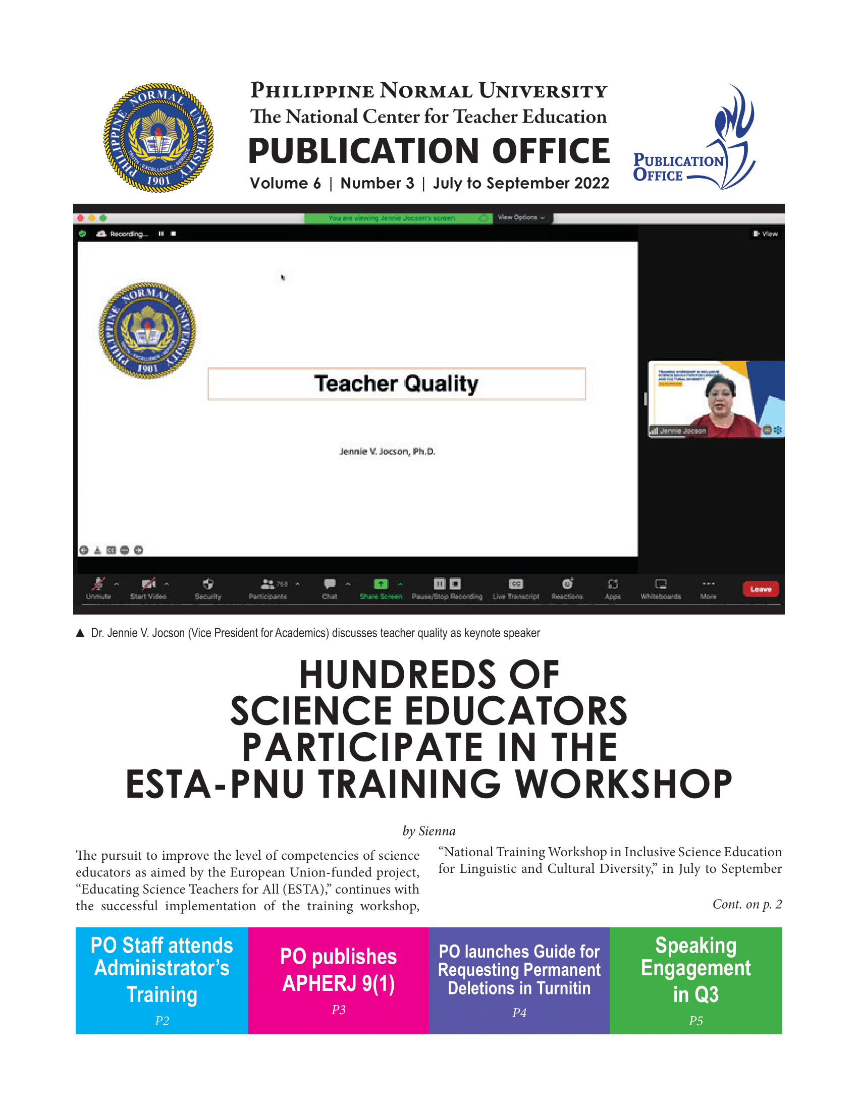 Cover for Publication Office Newsletter (July to September 2022)