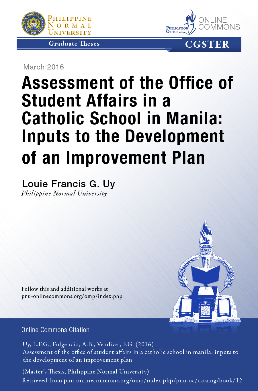 Cover for Assessment of the Office of Student Affairs in a Catholic School in Manila: Inputs to the Development of an Improvement Plan