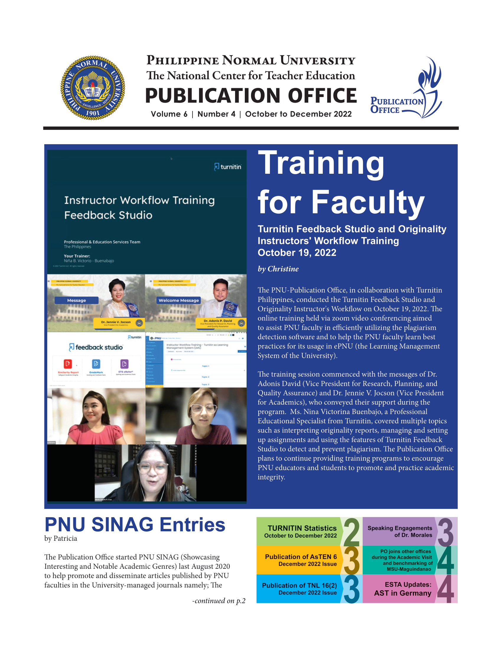Cover for Publication Office Newsletter (October to December 2022)