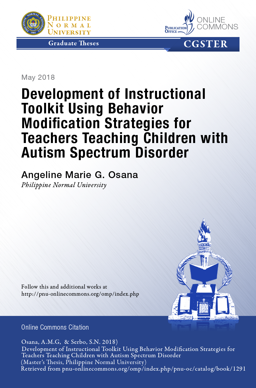 Cover for Development of Instructional Toolkit Using Behavior Modification Strategies for Teachers Teaching Children with Autism Spectrum Disorder