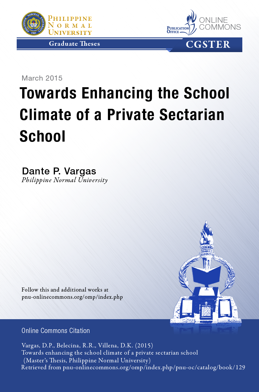 Cover for Towards Enhancing the School Climate of a Private Sectarian School