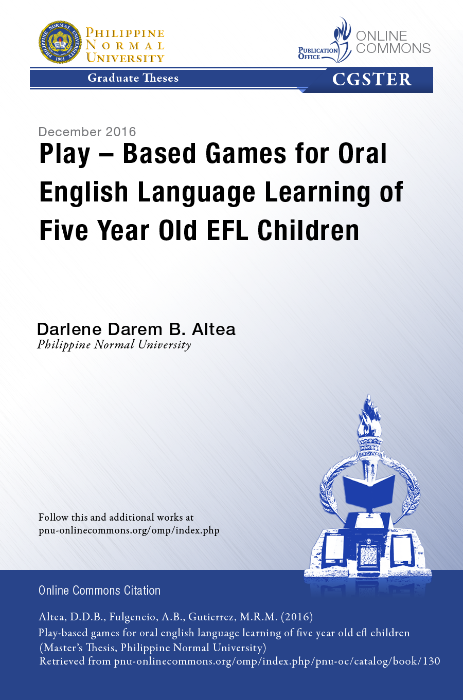 Cover for Play-Based Games for Oral English Language Learning of Five Year Old EFL Children
