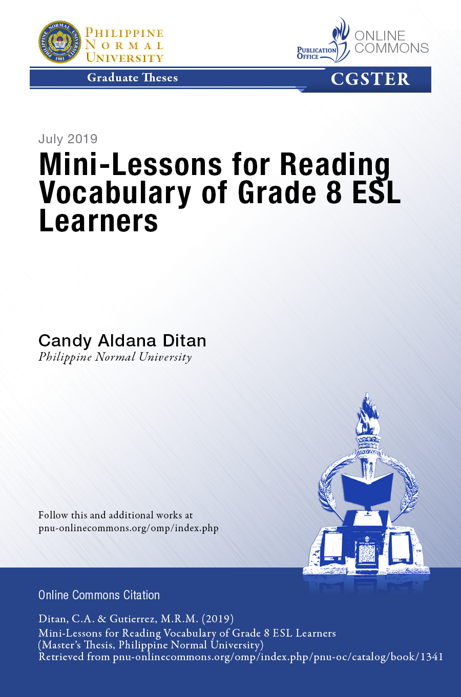 Cover for Mini-Lessons for Reading Vocabulary of  Grade 8 ESL Learners