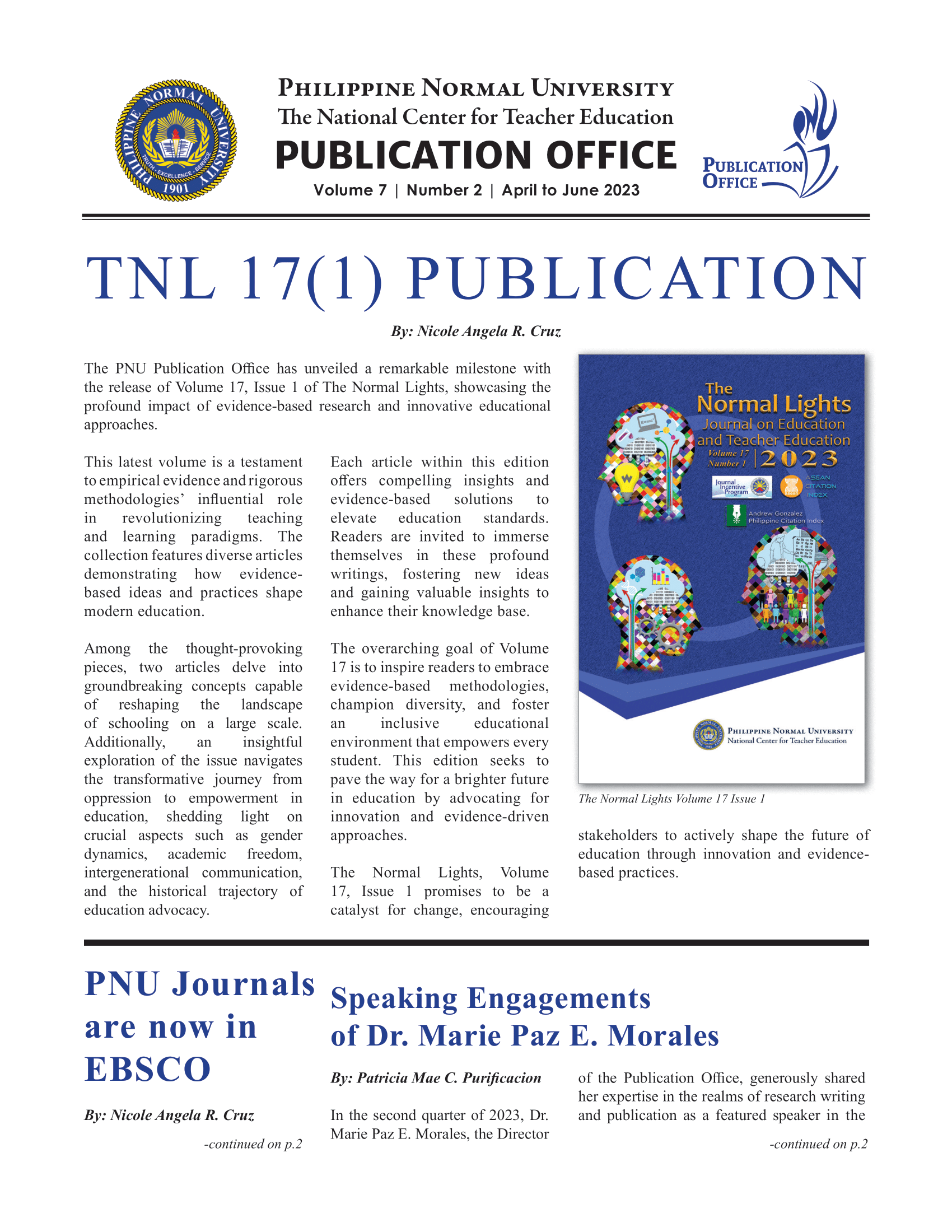 Cover for Publication Office Newsletter (April to June 2023)