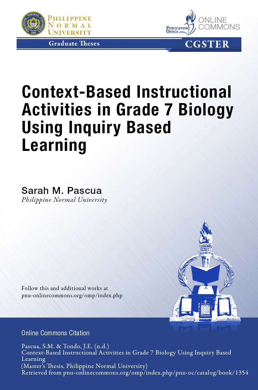 Cover for Context-Based Instructional Activities in Grade 7 Biology Using Inquiry Based Learning