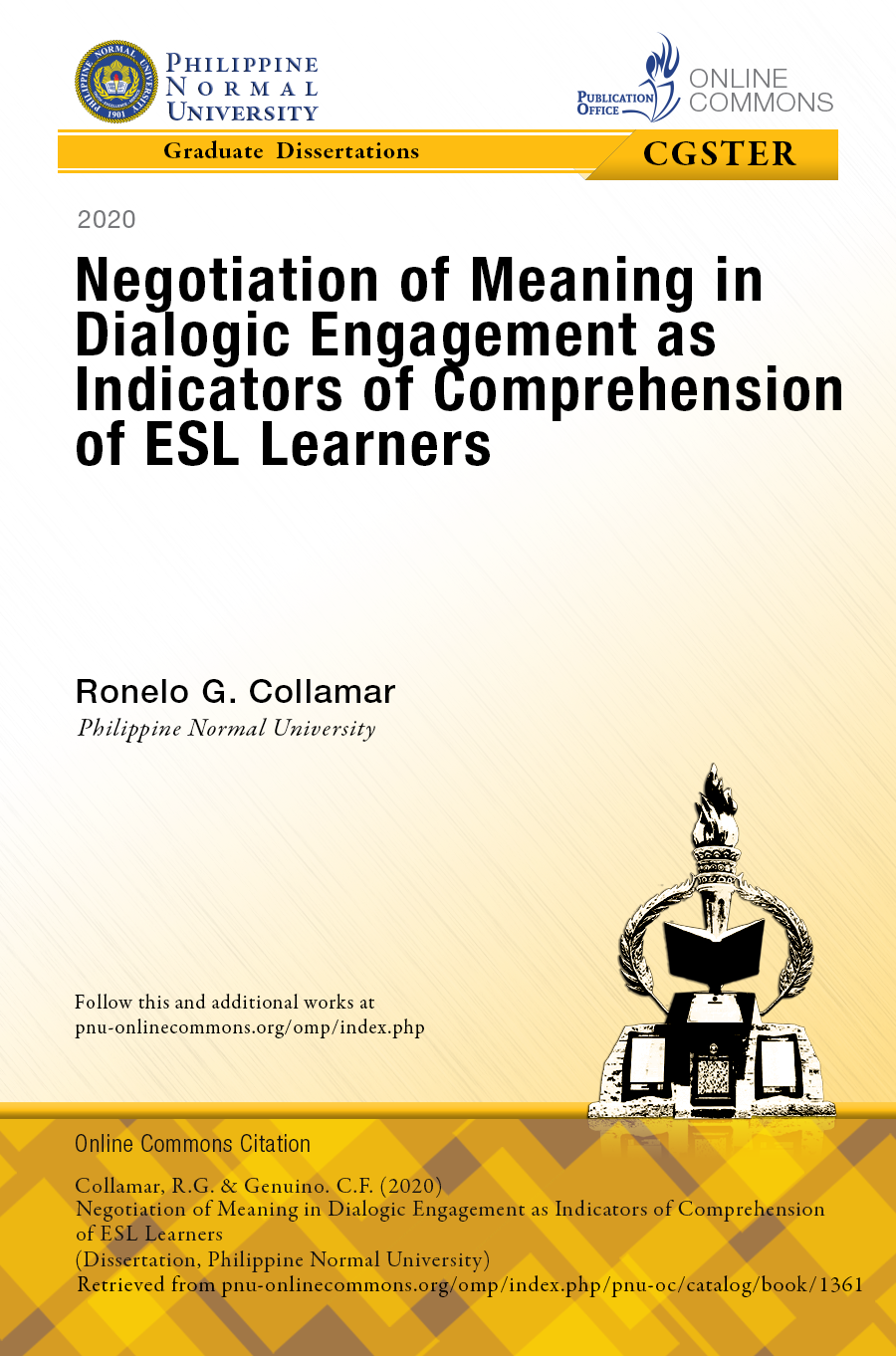 Cover for Negotiation of Meaning in Dialogic Engagement as Indicators of Comprehension of ESL Learners