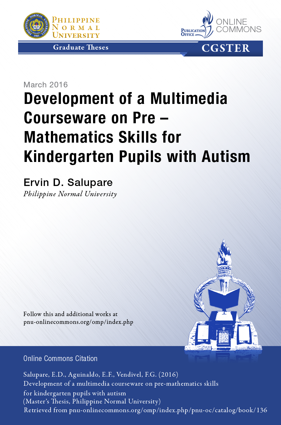 Cover for Development of a multimedia courseware on Pre-Mathematics skills for kindergarten pupils with autism
