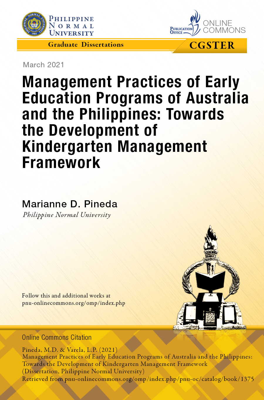 Cover for Management Practices of Early Education Programs of Australia and the Philippines: Towards the Development of Kindergarten Management Framework