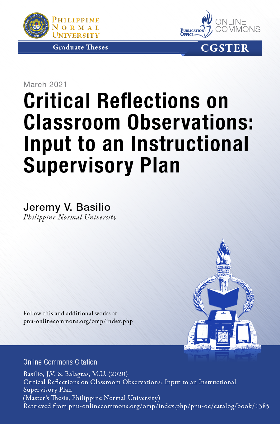 Cover for Critical Reflections on Classroom Observations: Input to an Instructional Supervisory Plan