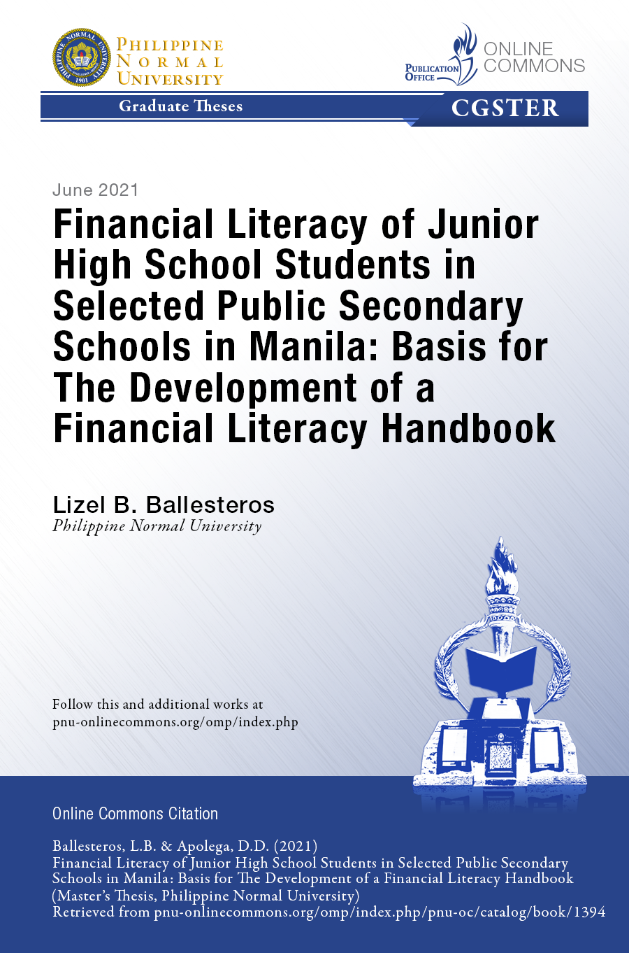 Cover for Financial Literacy of Junior High School Students in Selected Public Secondary Schools in Manila: Basis for The Development of a Financial Literacy Handbook