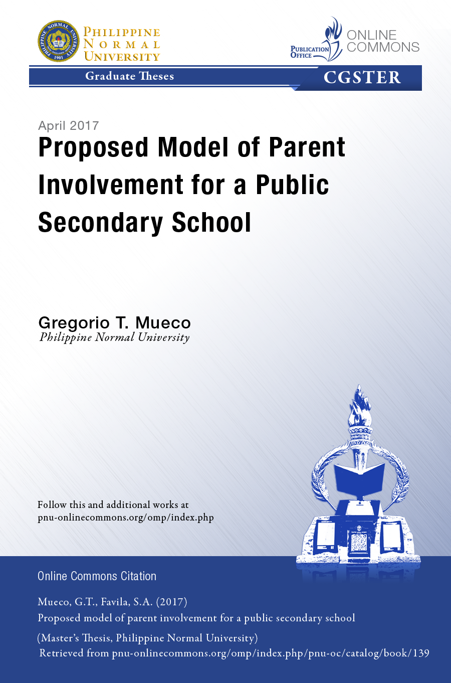 Cover for Proposed Model of Parent Involvement for a Public Secondary School