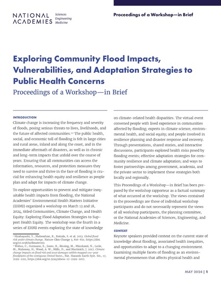 Cover for Exploring Community Flood Impacts, Vulnerabilities, and Adaptation Strategies to Public Health Concerns: Proceedings of a Workshop–in Brief