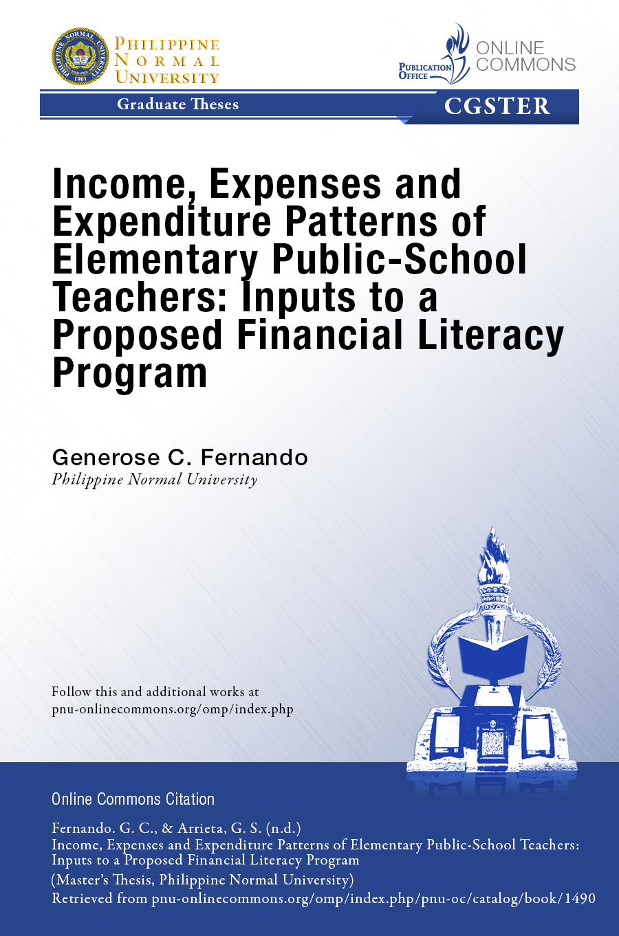 Cover for Income, Expenses and Expenditure Patterns of Elementary Public-School Teachers: Inputs to a Proposed Financial Literacy Program