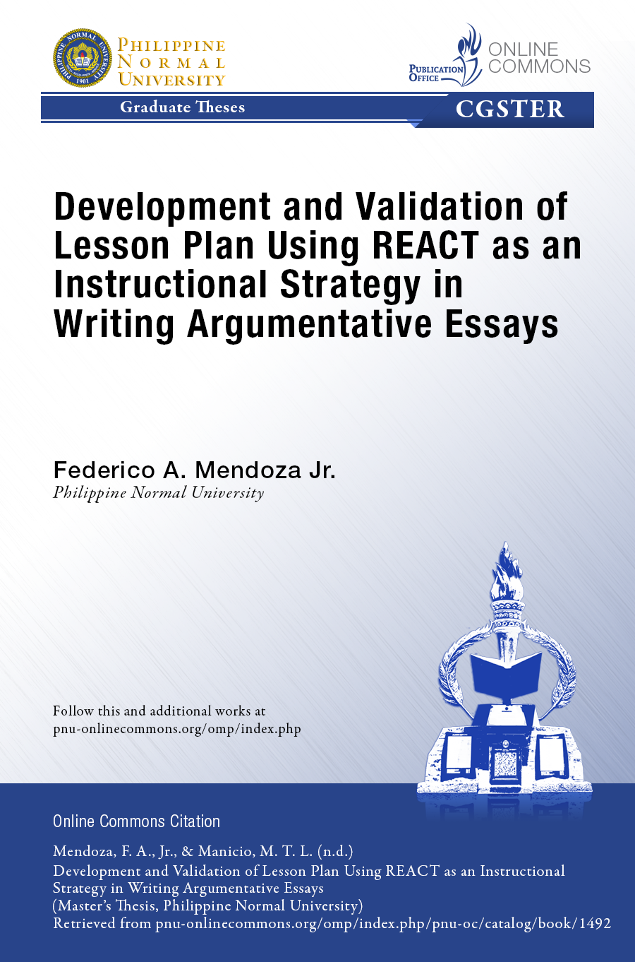 Cover for Development and Validation of Lesson Plan Using REACT as an Instructional Strategy in Writing Argumentative Essays