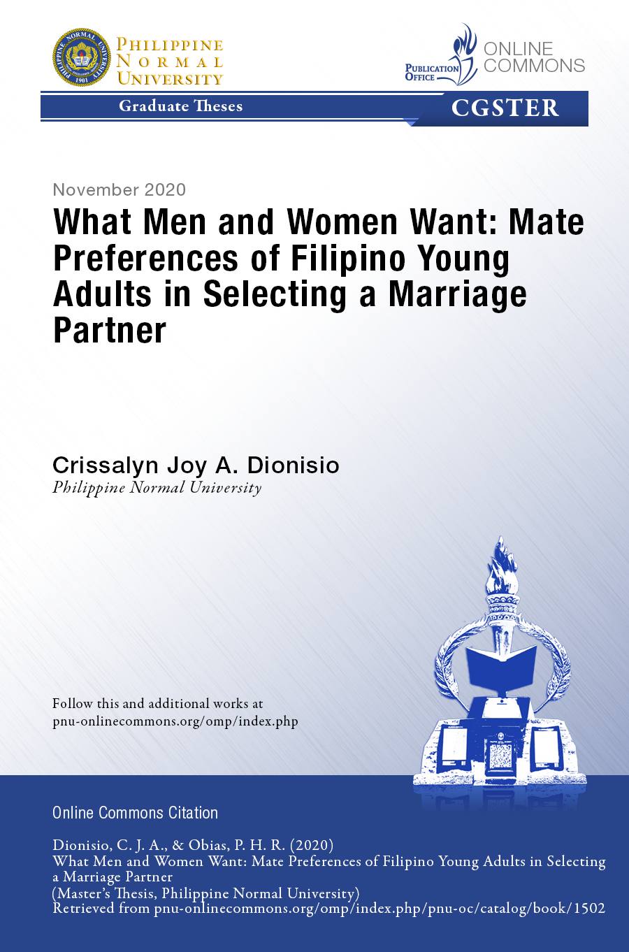 Cover for What Men and Women Want: Mate Preferences of Filipino Young Adults in Selecting a Marriage Partner