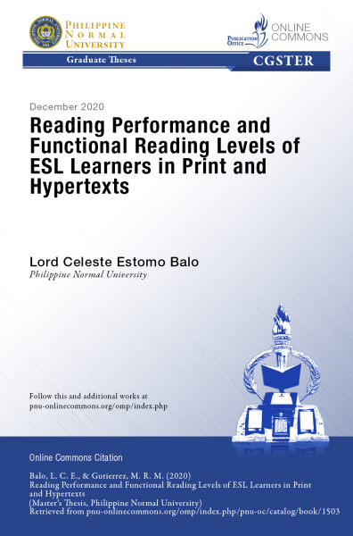 Cover for Reading Performance and Functional Reading Levels of ESL Learners in Print and Hypertexts