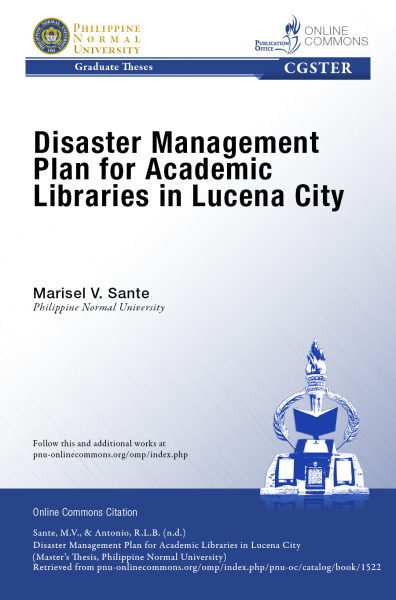 Cover for Disaster Management Plan for Academic Libraries in Lucena City
