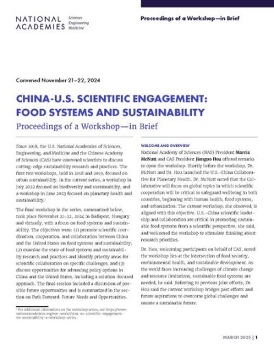 Cover for China-U.S. Scientific Engagement: Food Systems and Sustainability