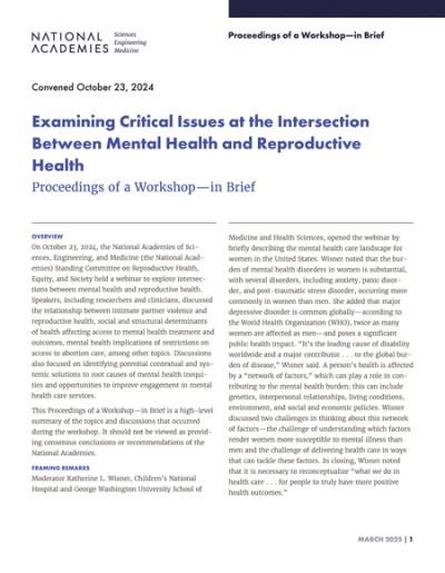 Cover for Examining Critical Issues at the Intersection Between Mental Health and Reproductive Health