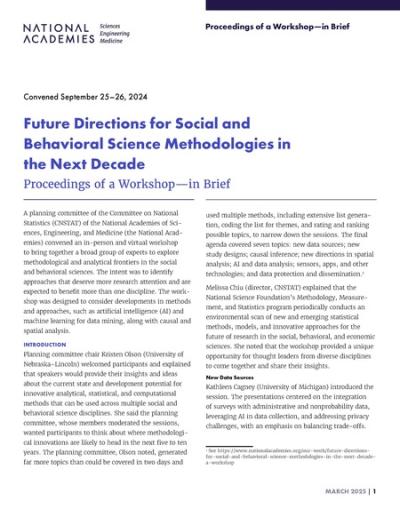Cover for Future Directions for Social and Behavioral Science Methodologies in the Next Decade Proceedings of a Workshop—in Brief