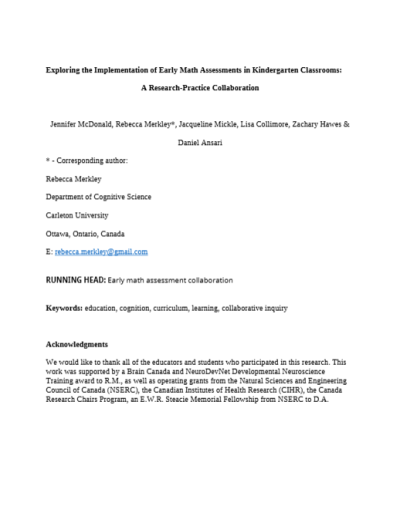 Cover for Exploring the Implementation of Early Math Assessments in Kindergarten Classrooms: A Research-Practice Collaboration