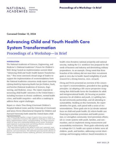 Cover for Advancing Child and Youth Health Care System Transformation