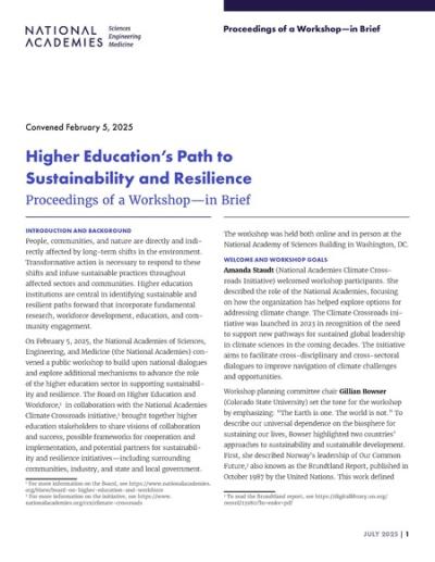 Cover for Higher Education's Path to Sustainability and Resilience