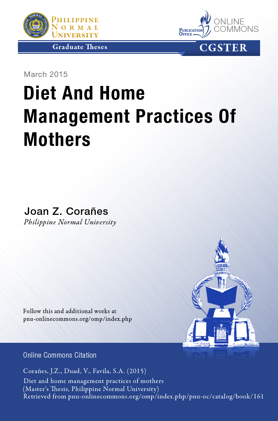 Cover for Diet and Home Management Practices of Mothers