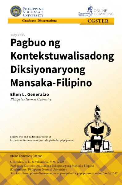 Cover for Pagbuo ng Kontekstuwalisadong Diksiyonaryong Mansaka-Filipino