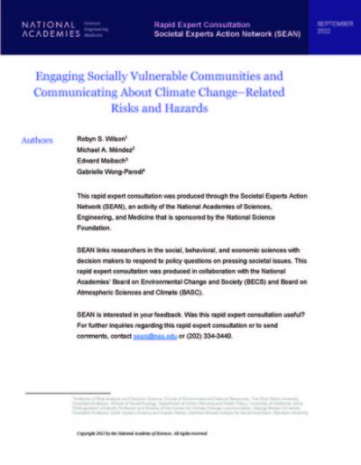 Cover for Engaging Socially Vulnerable Communities and Communicating About Climate Change–Related Risks and Hazards (2022)