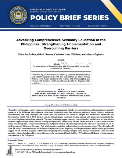 Cover for Advancing Comprehensive Sexuality Education in the  Philippines: Strengthening Implementation and  Overcoming Barriers  