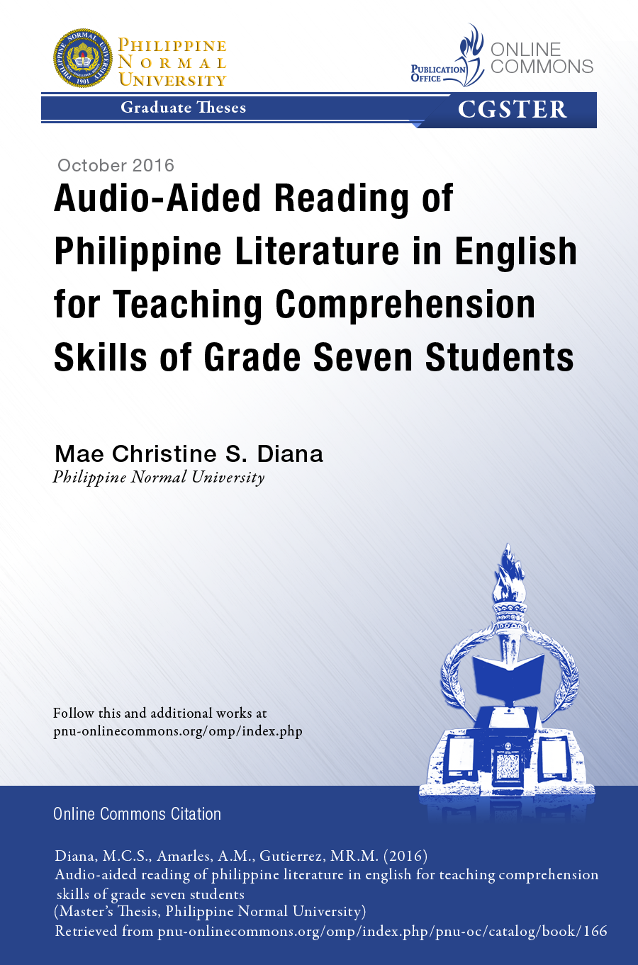 Cover for Audio-Aided Reading of Philippine Literature in English for Teaching Comprehension Skills of Grade Seven Students