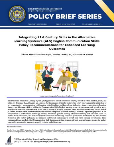 Cover for Integrating 21st Century Skills in the Alternative  Learning System’s (ALS) English Communication Skills:  Policy Recommendations for Enhanced Learning  Outcomes  