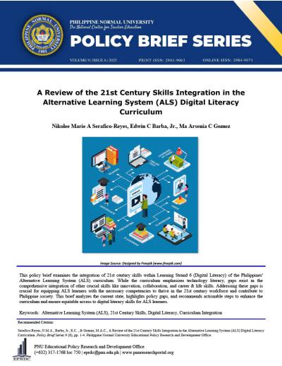 Cover for A Review of the 21st Century Skills Integration in the  Alternative Learning System (ALS) Digital Literacy  Curriculum 