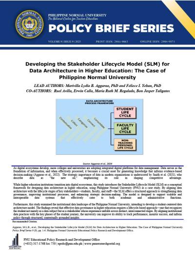 Cover for Developing the Stakeholder Lifecycle Model (SLM) for Data Architecture in Higher Education: The Case of Philippine Normal University 