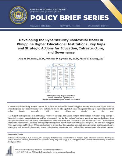 Cover for Developing the Cybersecurity Contextual Model in Philippine Higher Educational Institutions: Key Gaps and Strategic Actions for Education, Infrastructure, and Governance