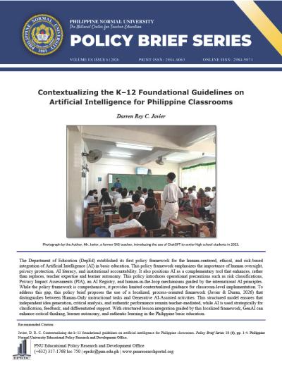 Cover for Contextualizing the K–12 Foundational Guidelines on Artificial Intelligence for Philippine Classrooms