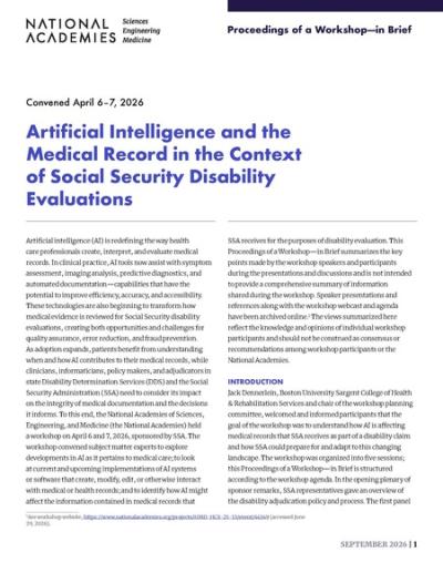 Cover for Artificial Intelligence and the Medical Record in the Context of Social Security Disability Evaluations: Proceedings of a Workshop