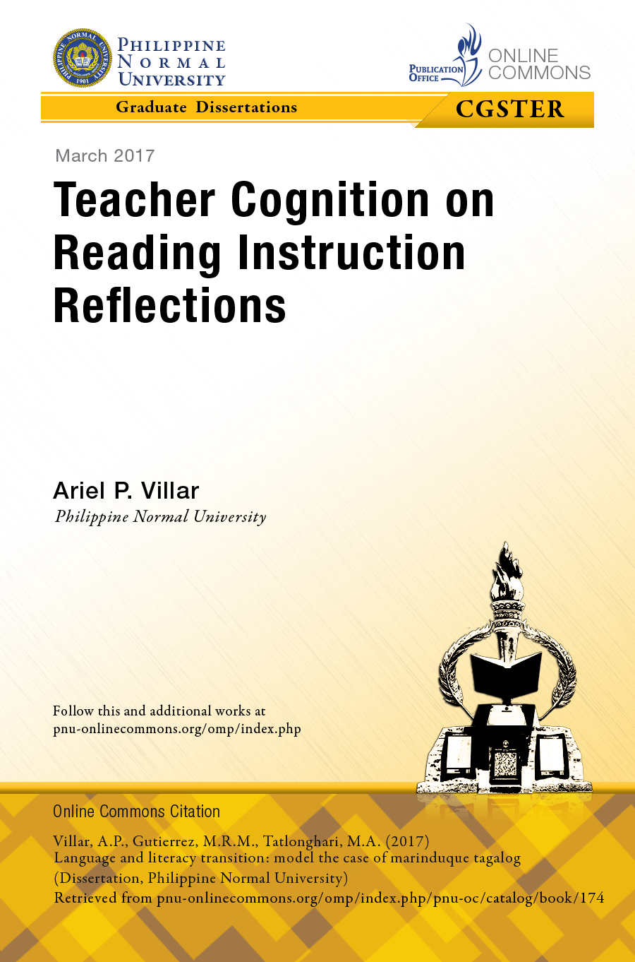 Cover for Teacher Cognition on Reading Instruction Reflections